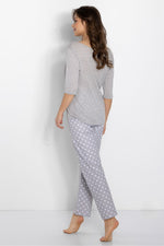 Luksuriøst 3/4-ermet pyjamassett til dame fra MS StyleHaven, laget av Bomull, farge Grå, størrelse M, med short ermer, perfekt til casual; dress