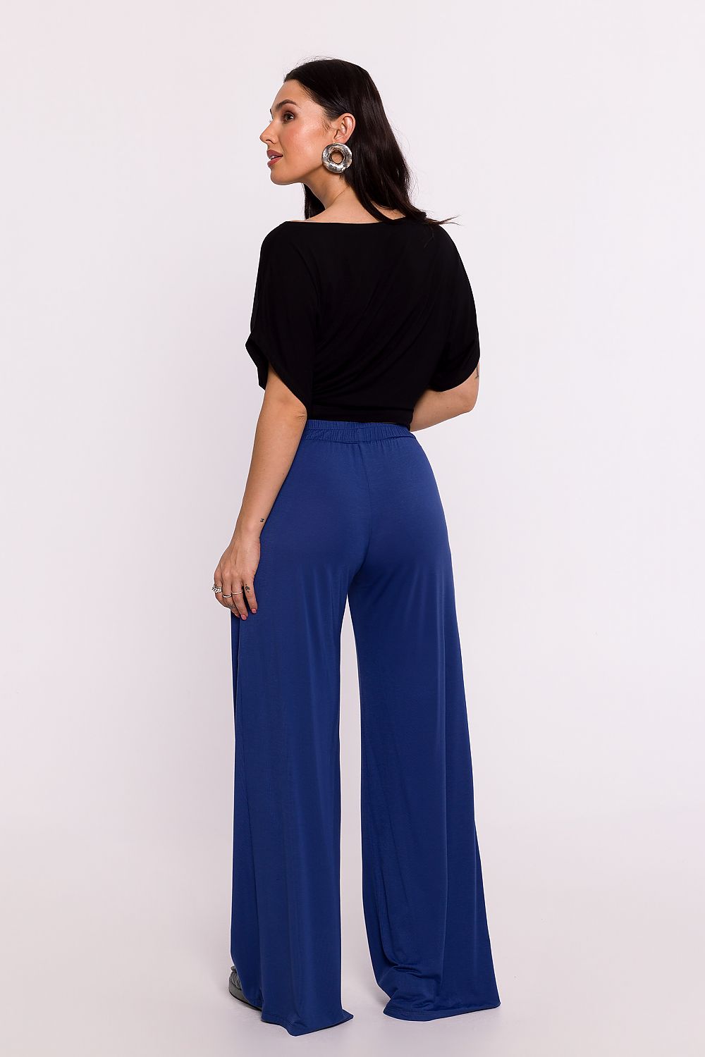 Viskosestrikkede vidbensbukser - BeWear til dame fra MS StyleHaven, laget av Viskose, farge Blå, størrelse M, med long ermer, perfekt til dress