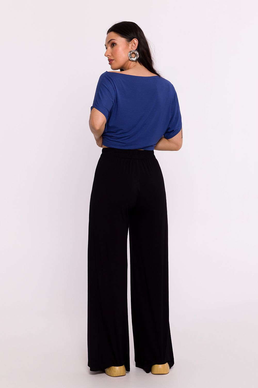 Viskosestrikkede vidbensbukser - BeWear til dame fra MS StyleHaven, laget av Viskose, farge Blå, størrelse XL, med long ermer, perfekt til dress