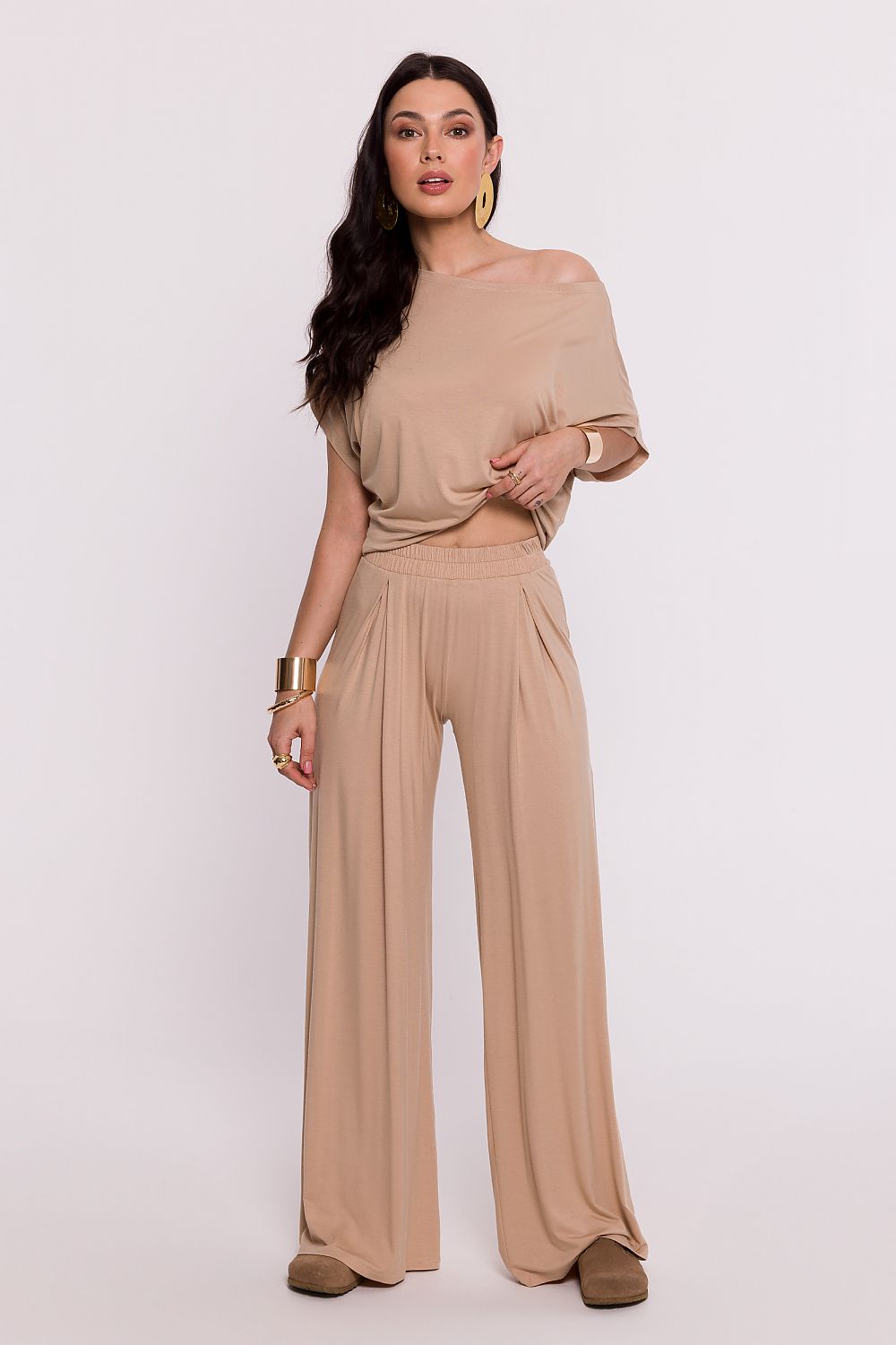 Viskosestrikkede vidbensbukser - BeWear til dame fra MS StyleHaven, laget av Viskose, farge Blå, størrelse XXL, med long ermer, perfekt til dress