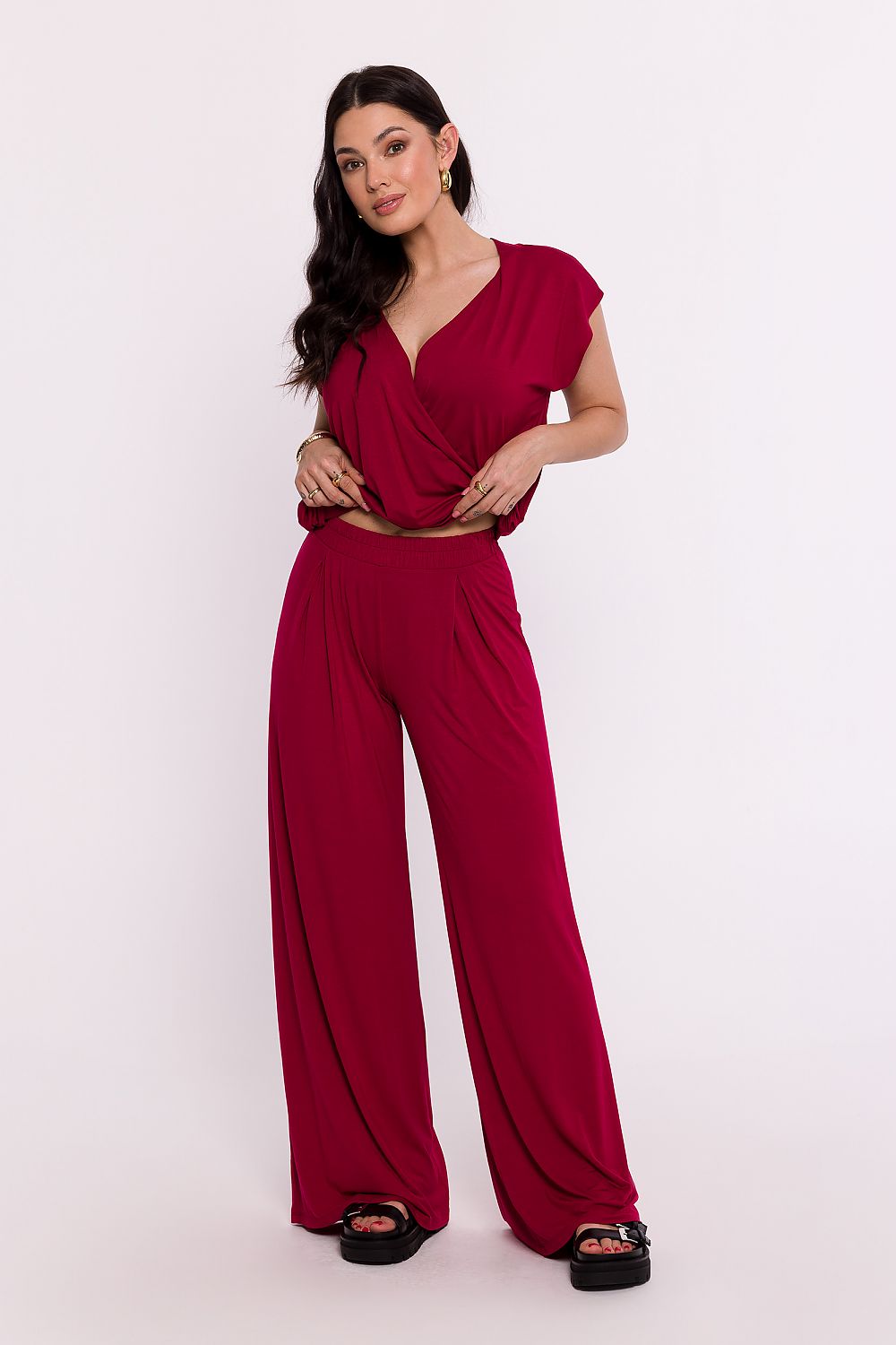 Viskosestrikkede vidbensbukser - BeWear til dame fra MS StyleHaven, laget av Viskose, farge Svart, størrelse M, med long ermer, perfekt til dress