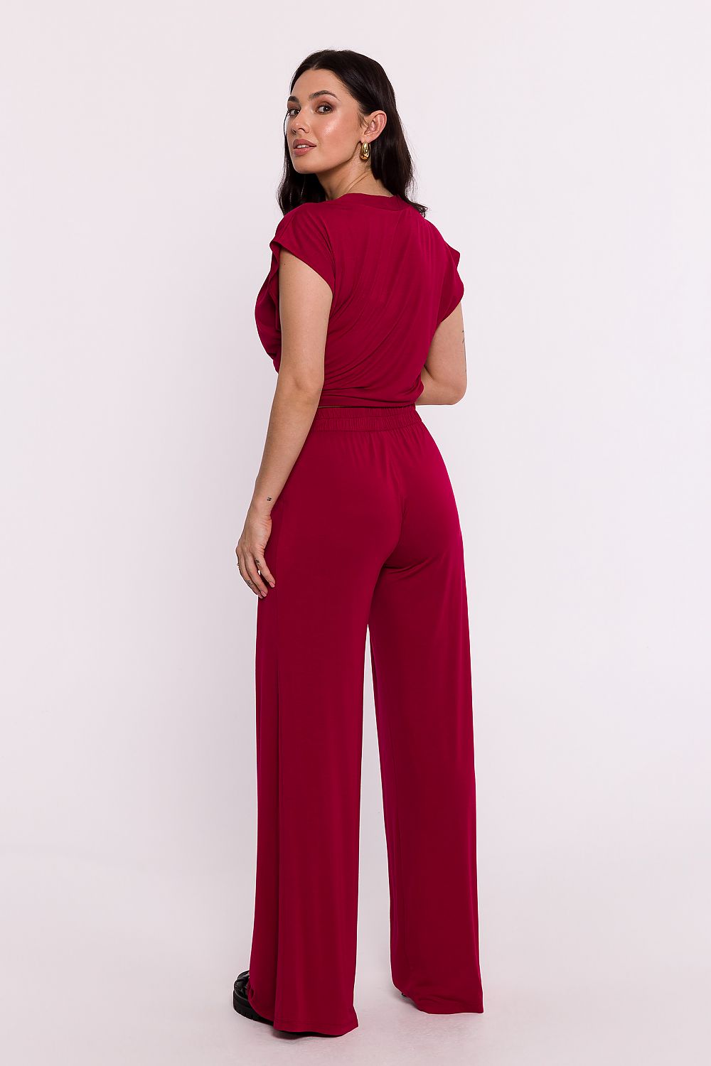 Viskosestrikkede vidbensbukser - BeWear til dame fra MS StyleHaven, laget av Viskose, farge Svart, størrelse L, med long ermer, perfekt til dress
