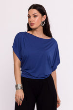 Elegant plisséstrikket bluse - BeWear til dame fra MS StyleHaven, laget av Viskose, farge Blå, størrelse s, med short ermer, perfekt til dress