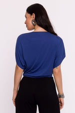 Elegant plisséstrikket bluse - BeWear til dame fra MS StyleHaven, laget av Viskose, farge Blå, størrelse L, med short ermer, perfekt til dress