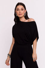 Elegant plisséstrikket bluse - BeWear til dame fra MS StyleHaven, laget av Viskose, farge Blå, størrelse XL, med short ermer, perfekt til dress