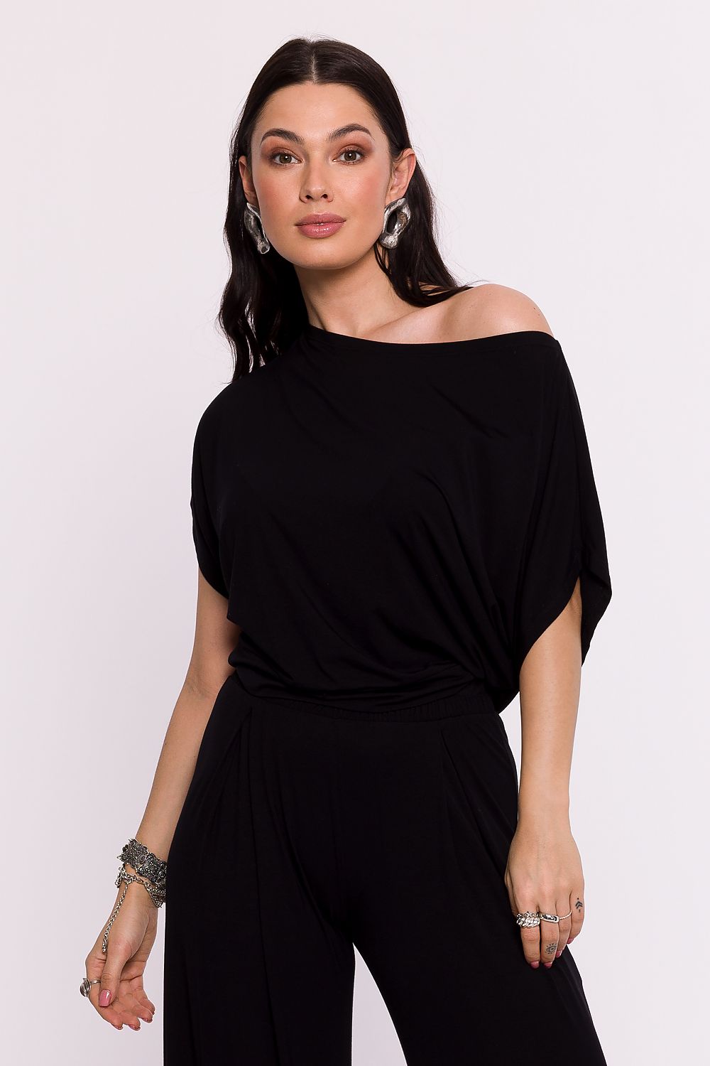 Elegant plisséstrikket bluse - BeWear til dame fra MS StyleHaven, laget av Viskose, farge Blå, størrelse XL, med short ermer, perfekt til dress