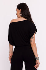 Elegant plisséstrikket bluse - BeWear til dame fra MS StyleHaven, laget av Viskose, farge Svart, størrelse s, med short ermer, perfekt til dress