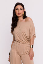 Elegant plisséstrikket bluse - BeWear til dame fra MS StyleHaven, laget av Viskose, farge Svart, størrelse M, med short ermer, perfekt til dress
