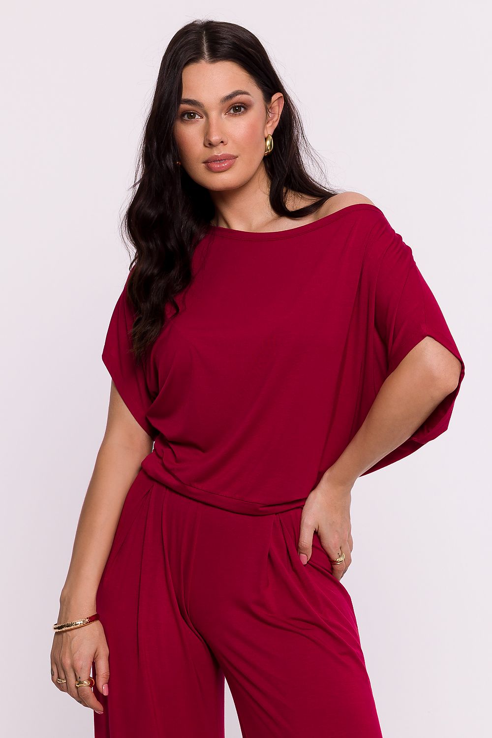 Elegant plisséstrikket bluse - BeWear til dame fra MS StyleHaven, laget av Viskose, farge Svart, størrelse XXL, med short ermer, perfekt til dress