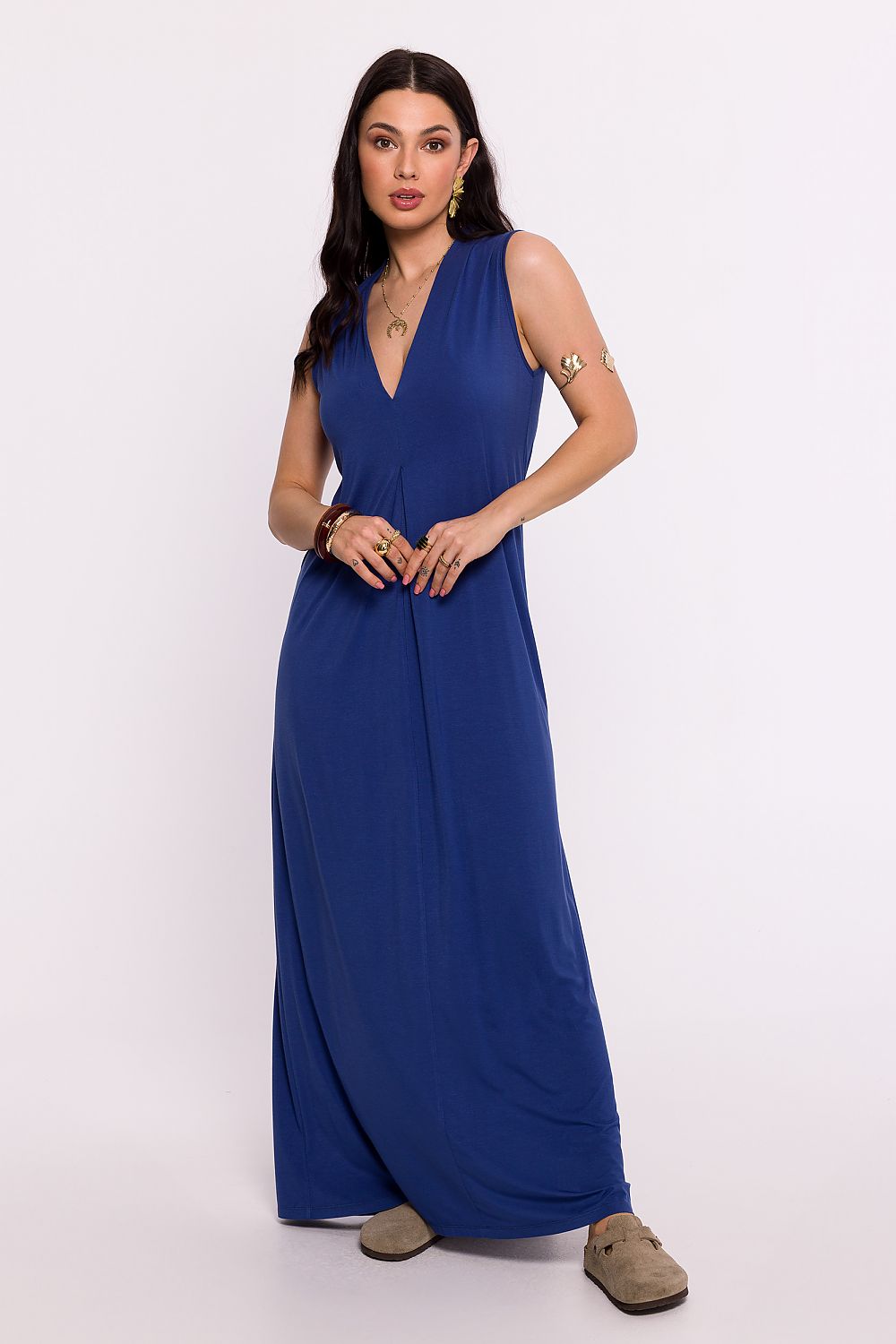 Dagskjole BeWear til dame fra MS StyleHaven, laget av polyester, farge Blå, størrelse s, med sleeveless ermer, maxi lengde, kjolestil sheath, perfekt til dress