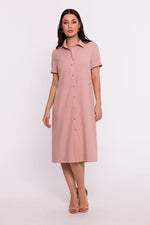 Dagskjole BeWear til dame fra MS StyleHaven, laget av polyester, farge Rosa, størrelse s, med short ermer, knee lengde, kjolestil shirt, perfekt til dress