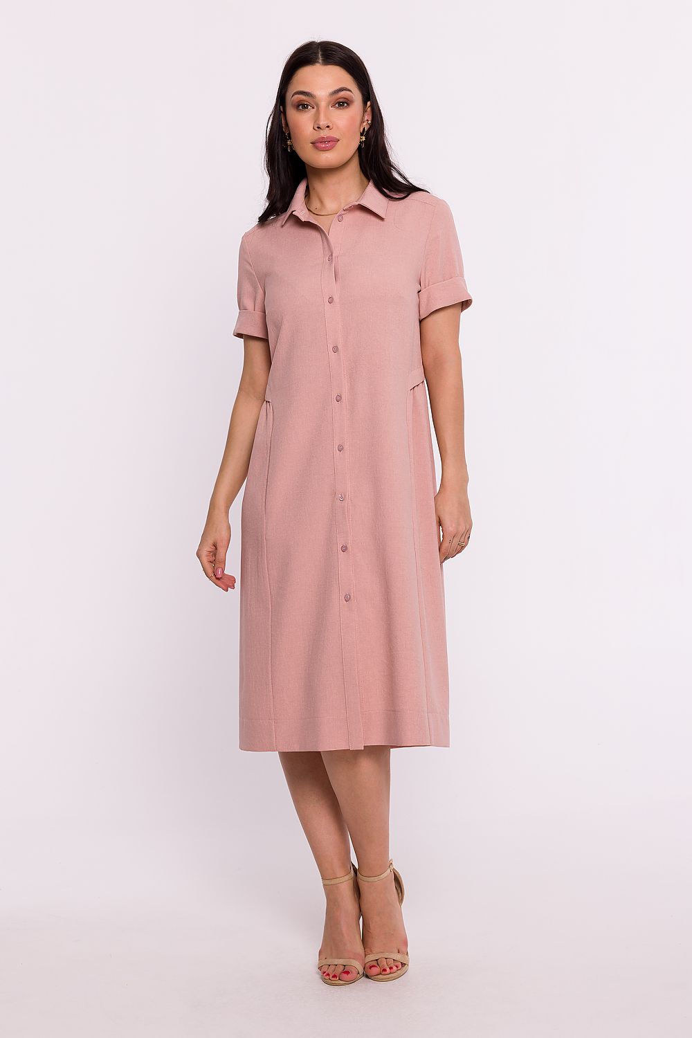 Dagskjole BeWear til dame fra MS StyleHaven, laget av polyester, farge Rosa, størrelse s, med short ermer, knee lengde, kjolestil shirt, perfekt til dress