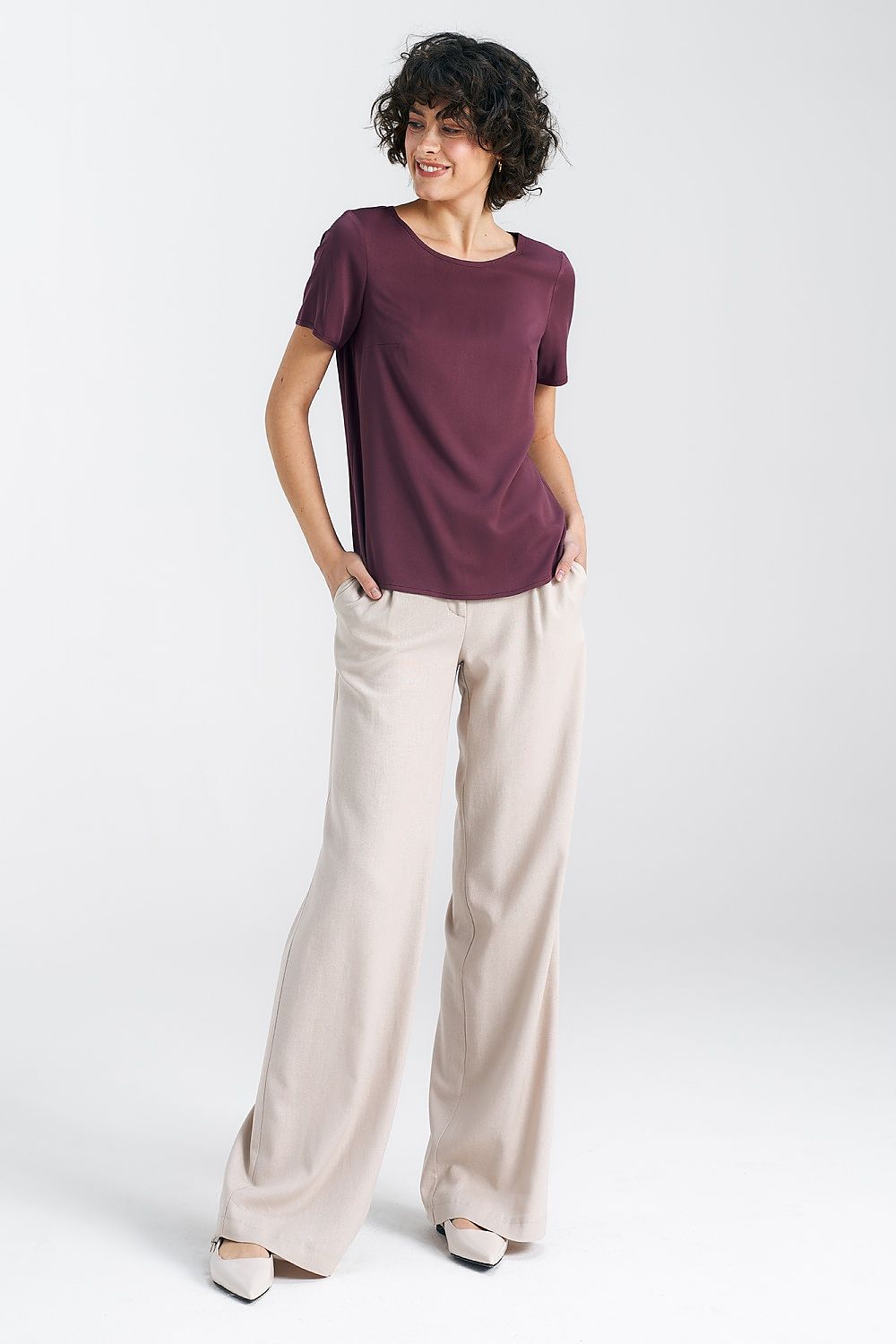 Bluse Nife til dame fra MS StyleHaven, laget av Viskose, farge Fiolett 2, størrelse 36, med short ermer, perfekt til casual; dress