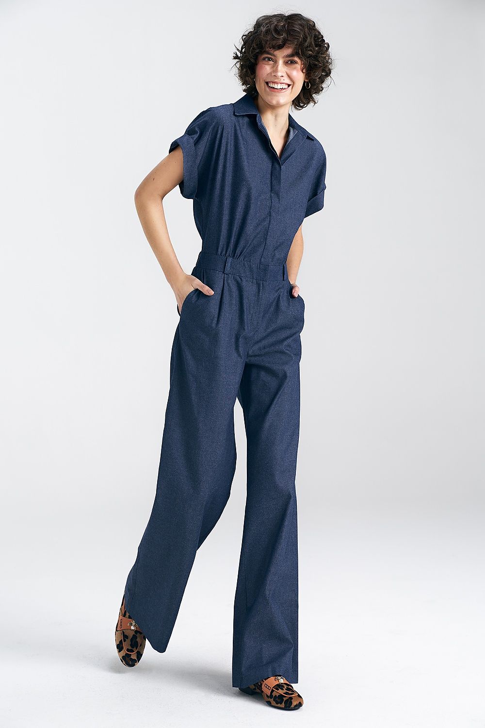 Dress Nife til dame fra MS StyleHaven, laget av denim; Bomull, farge Blå, størrelse 38, med short ermer, perfekt til casual; dress