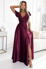 Crystal Maxi Dress fra Numoco – elegant omslagskjole med høy spalte til dame fra MS StyleHaven, laget av polyester, farge Marineblå, størrelse XL, med sleeveless; short ermer, perfekt til casual; dress