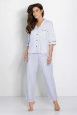 Premium OEKO-TEX-sertifisert bomullspysjamassett til dame fra MS StyleHaven, laget av Bomull, farge Hvit, størrelse s, med short; 3-4; sleeveless ermer, perfekt til casual; dress