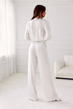 Elsa Satin Wide-Leg Pants by Roco Fashion fra MS StyleHaven, størrelse 38, med short, bukselengde long, kjolelengde mini, kjolestil wrap; a-line