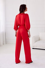 Elsa Satin Wide-Leg Pants by Roco Fashion fra MS StyleHaven, størrelse 36, med short, bukselengde long, kjolelengde mini, kjolestil wrap; a-line