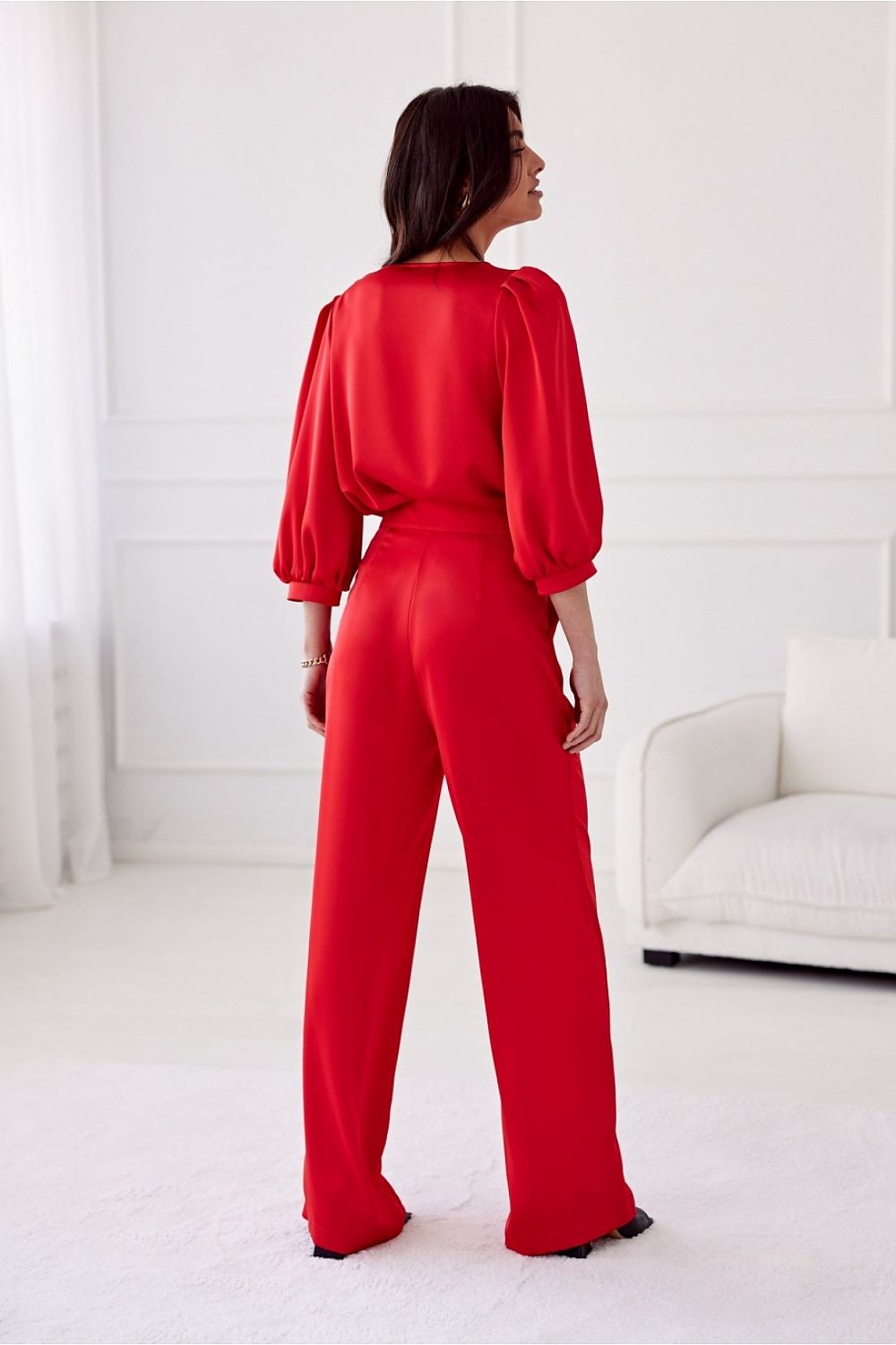 Elsa Satin Wide-Leg Pants by Roco Fashion fra MS StyleHaven, størrelse 36, med short, bukselengde long, kjolelengde mini, kjolestil wrap; a-line