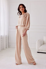 Elsa Satin Wide-Leg Pants by Roco Fashion fra MS StyleHaven, størrelse 38, med short, bukselengde long, kjolelengde mini, kjolestil wrap; a-line