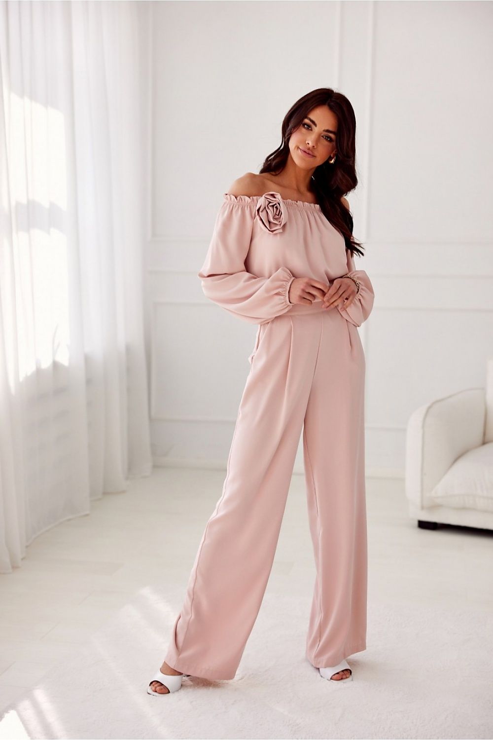 Vide satengbukser med høy midje - Roco Fashion fra MS StyleHaven, størrelse 34, med long, bukselengde long, kjolelengde maxi, kjolestil flared; sheath