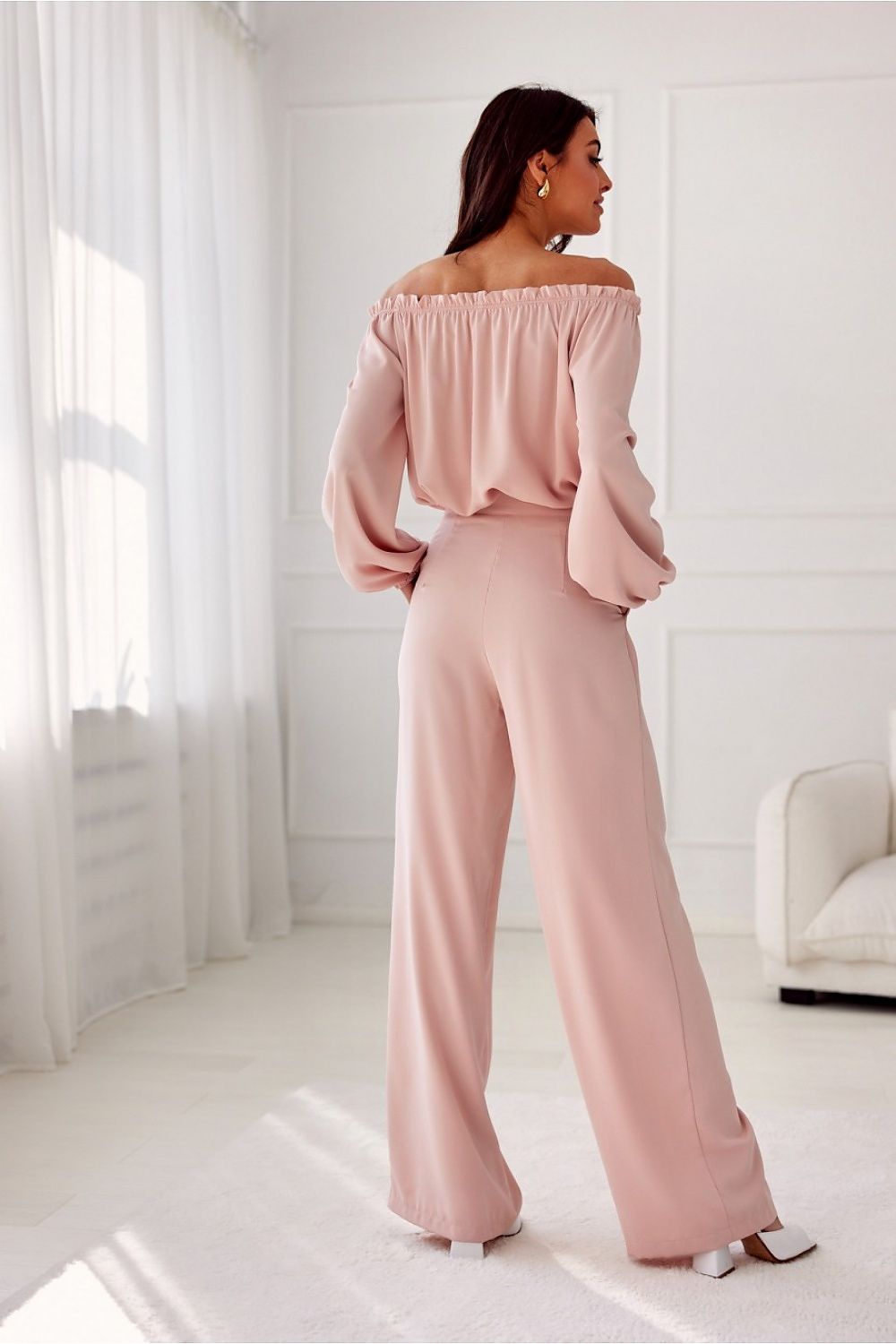 Vide satengbukser med høy midje - Roco Fashion fra MS StyleHaven, størrelse 38, med long, bukselengde long, kjolelengde maxi, kjolestil flared; sheath