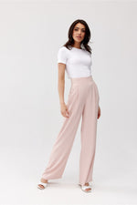 Vide satengbukser med høy midje - Roco Fashion fra MS StyleHaven, størrelse 40, med long, bukselengde long, kjolelengde maxi, kjolestil flared; sheath