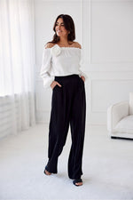 Vide satengbukser med høy midje - Roco Fashion fra MS StyleHaven, størrelse 34, med long, bukselengde long, kjolelengde maxi, kjolestil flared; sheath