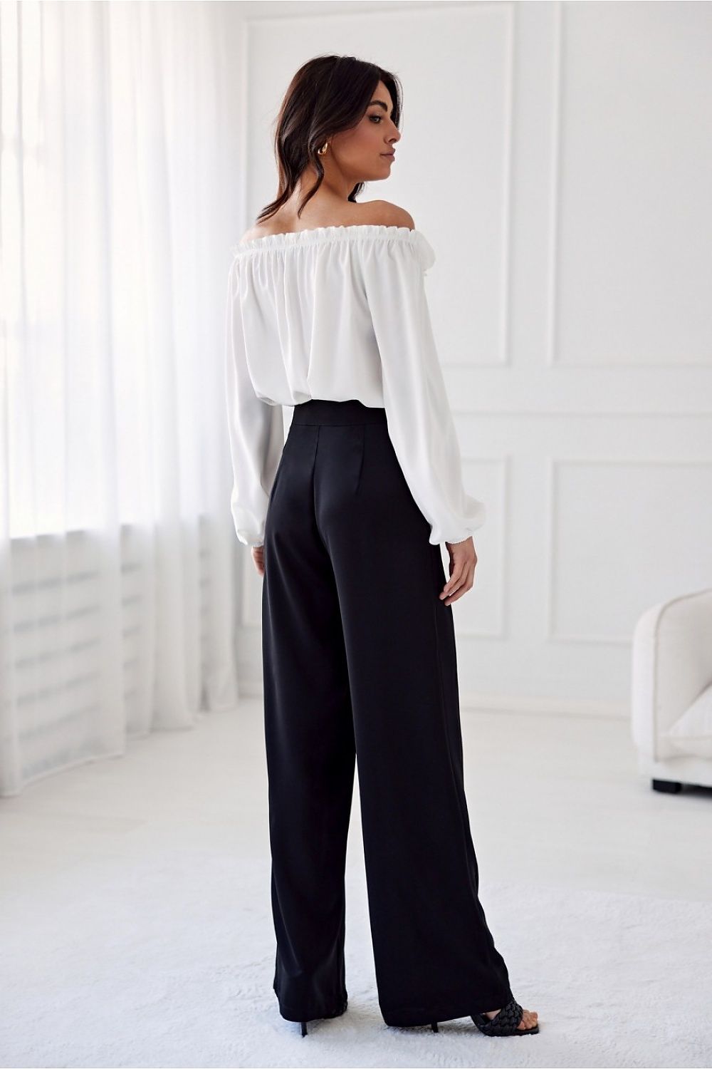 Vide satengbukser med høy midje - Roco Fashion fra MS StyleHaven, størrelse 36, med long, bukselengde long, kjolelengde maxi, kjolestil flared; sheath