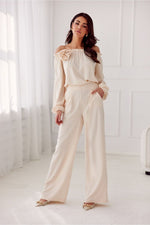 Vide satengbukser med høy midje - Roco Fashion fra MS StyleHaven, størrelse 38, med long, bukselengde long, kjolelengde maxi, kjolestil flared; sheath