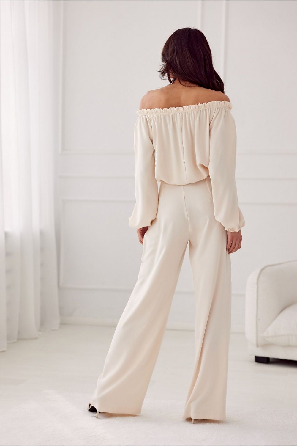 Vide satengbukser med høy midje - Roco Fashion fra MS StyleHaven, størrelse 42, med long, bukselengde long, kjolelengde maxi, kjolestil flared; sheath