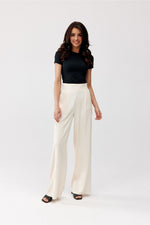Vide satengbukser med høy midje - Roco Fashion fra MS StyleHaven, størrelse 34, med long, bukselengde long, kjolelengde maxi, kjolestil flared; sheath