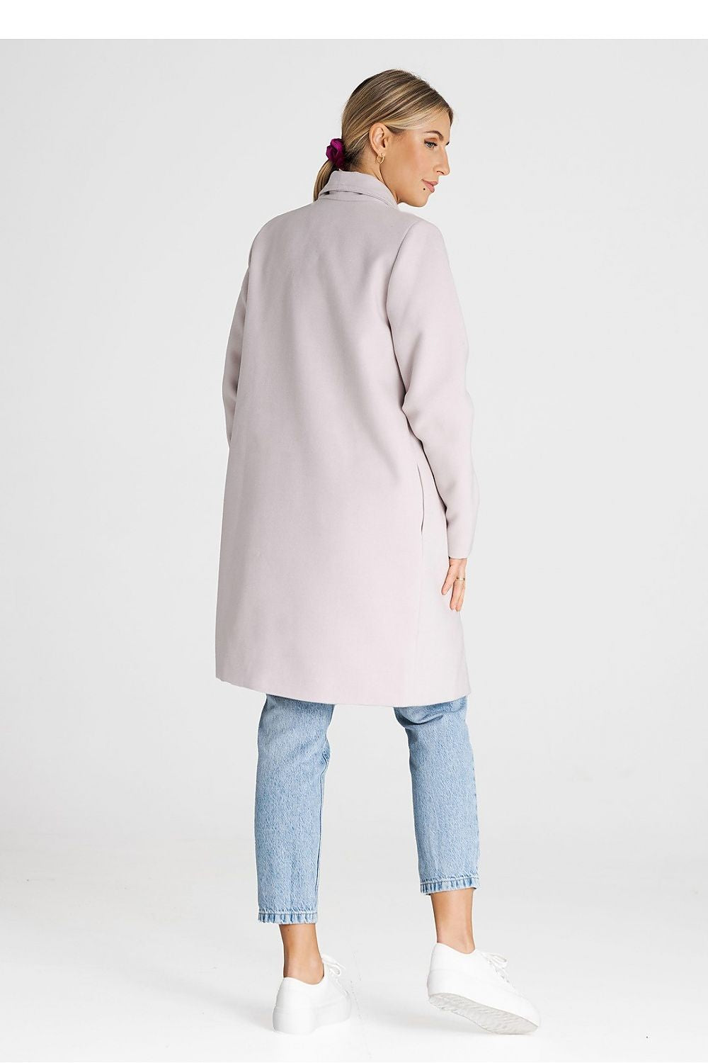 Åpen Frakk Figl til dame fra MS StyleHaven, laget av polyester; Viskose, farge beige, størrelse M, med long ermer, perfekt til casual; dress