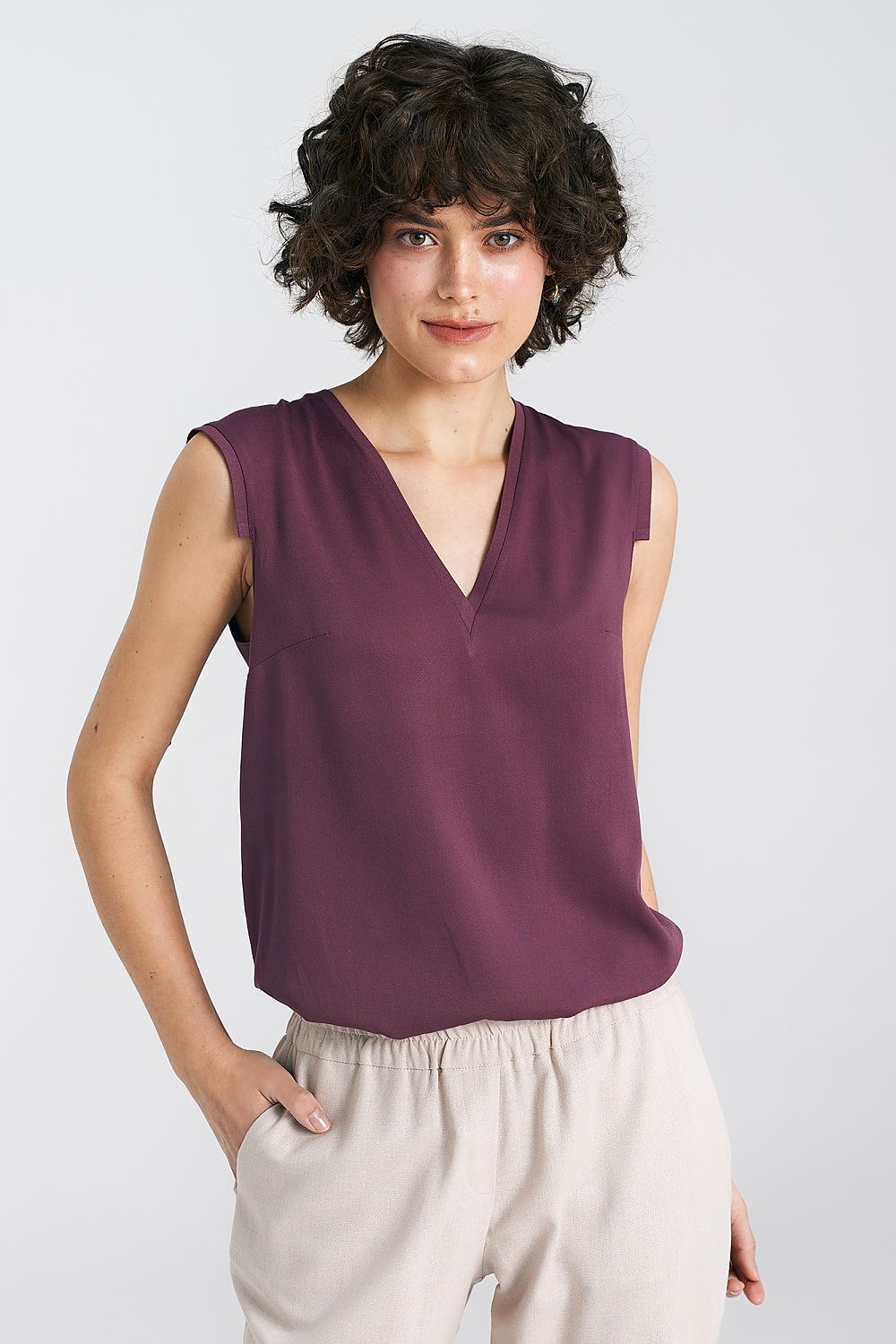 Bluse Nife til dame fra MS StyleHaven, laget av Viskose, farge Fiolett, størrelse 36, med short; 3-4; sleeveless ermer, perfekt til casual; dress