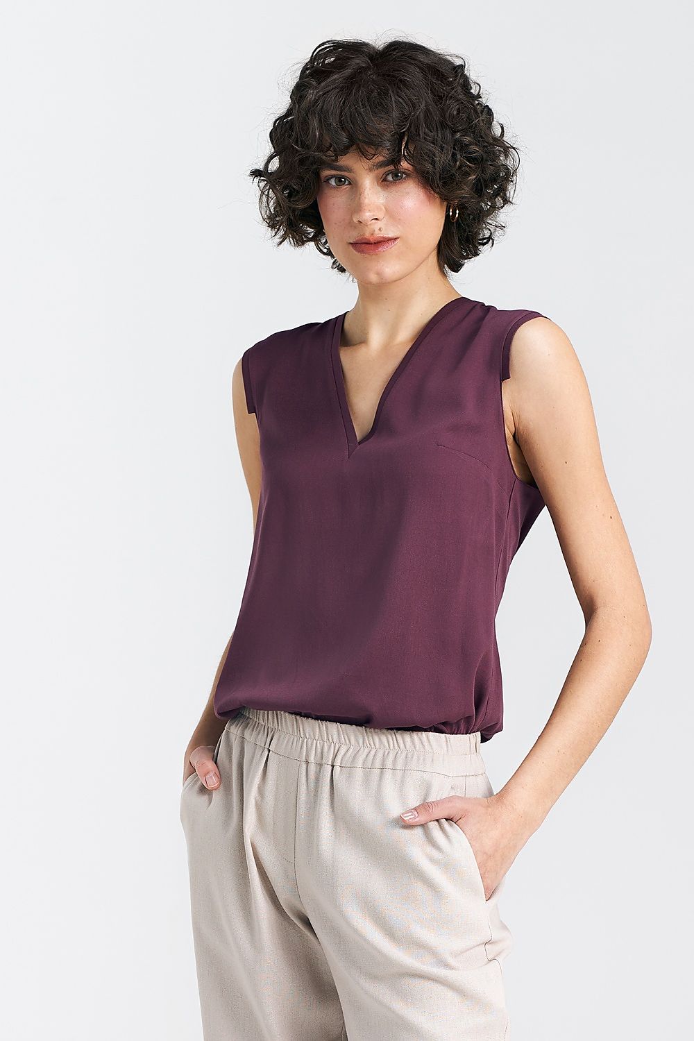 Bluse Nife til dame fra MS StyleHaven, laget av Viskose, farge Fiolett, størrelse 42, med short; 3-4; sleeveless ermer, perfekt til casual; dress