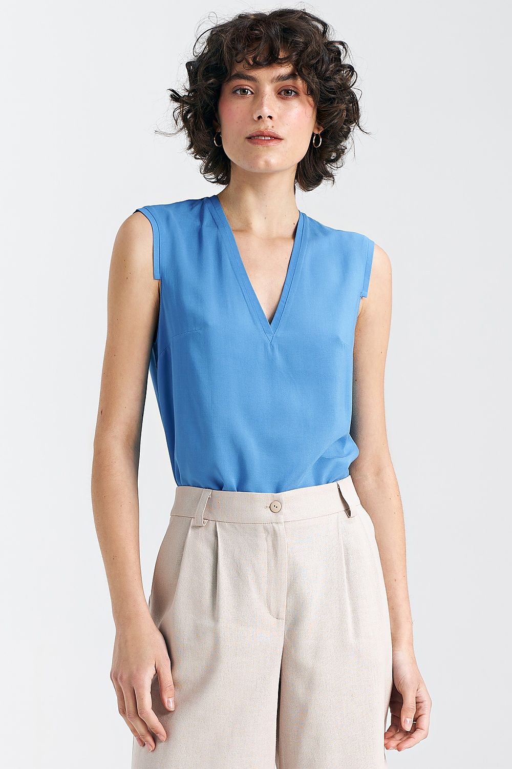 Bluse Nife til dame fra MS StyleHaven, laget av Viskose, farge Blå, størrelse 36, med short; 3-4; sleeveless ermer, perfekt til casual; dress