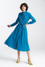 Dagskjole Nife til dame fra MS StyleHaven, laget av Viskose; Lin; Bomull, farge Marineblå, størrelse 44, med long ermer, perfekt til casual; dress