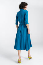 Dagskjole Nife til dame fra MS StyleHaven, laget av Viskose; Lin; Bomull, farge Blå, størrelse 36, med long ermer, perfekt til casual; dress