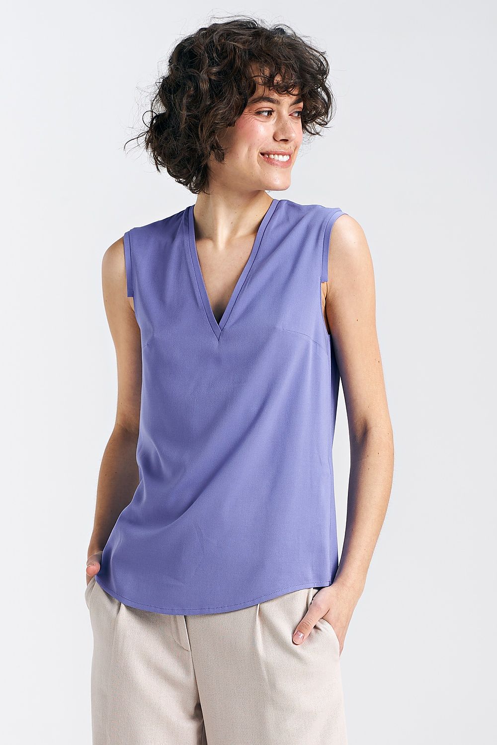 Bluse Nife til dame fra MS StyleHaven, laget av Viskose, farge beige, størrelse 42, med short; 3-4; sleeveless ermer, perfekt til casual; dress