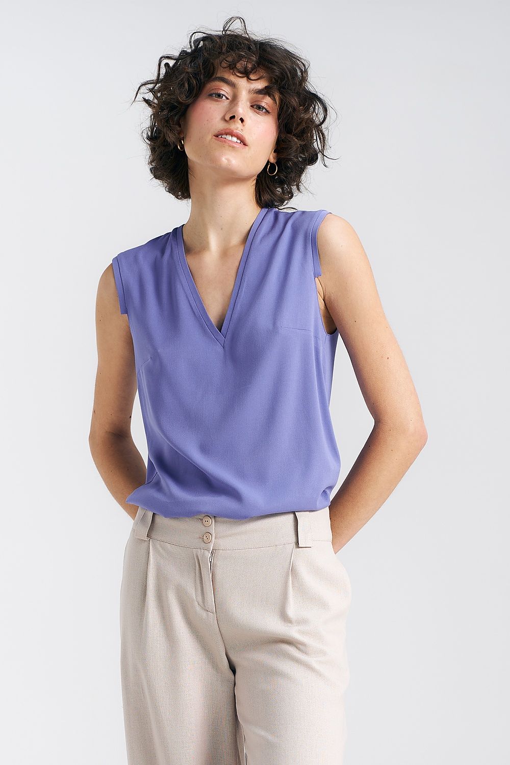 Bluse Nife til dame fra MS StyleHaven, laget av Viskose, farge Fiolett 2, størrelse 40, med short; 3-4; sleeveless ermer, perfekt til casual; dress