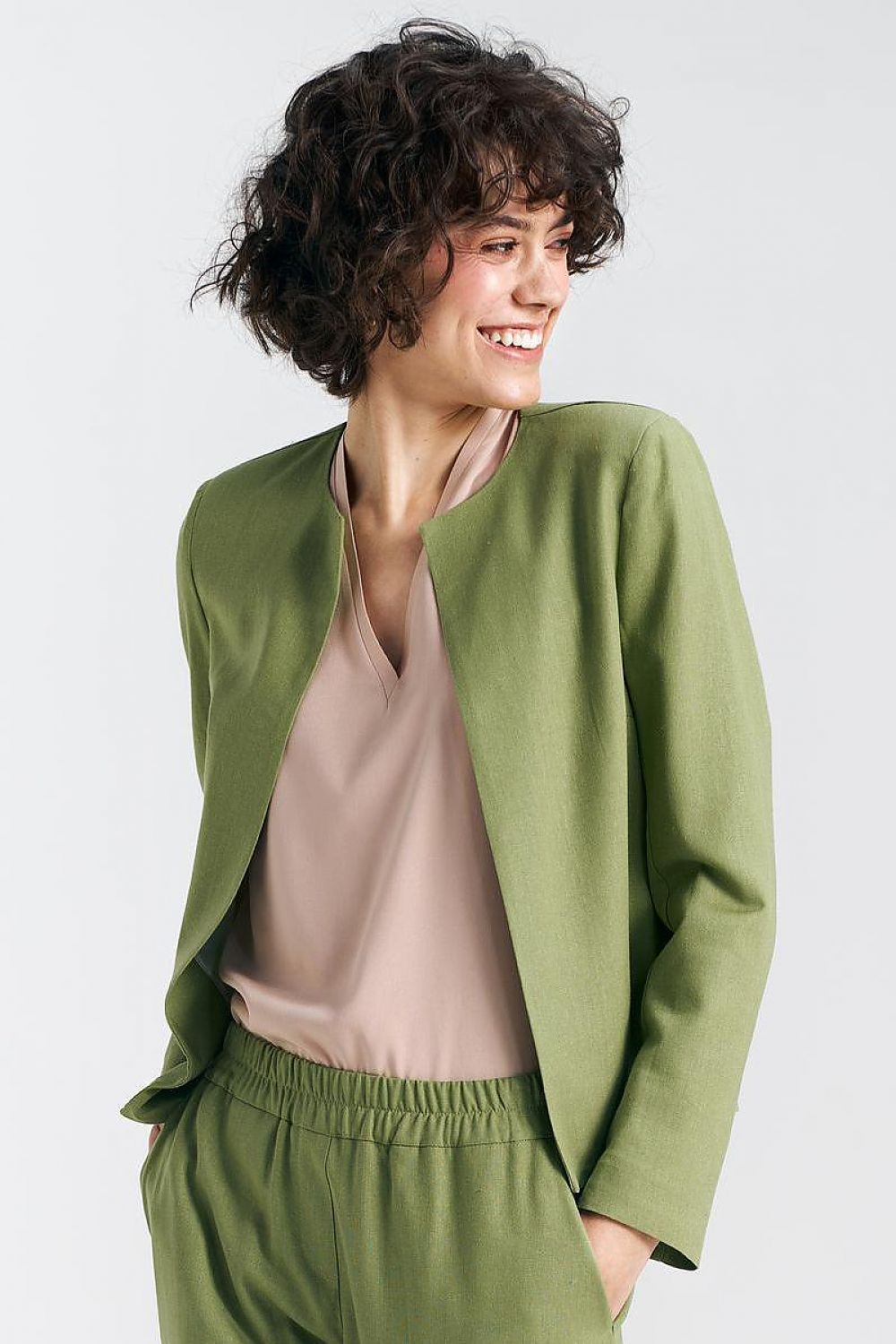 Jakke Nife til dame fra MS StyleHaven, laget av Bomull; Lin; Viskose, farge Grønn, størrelse 36, med long ermer, perfekt til casual; dress