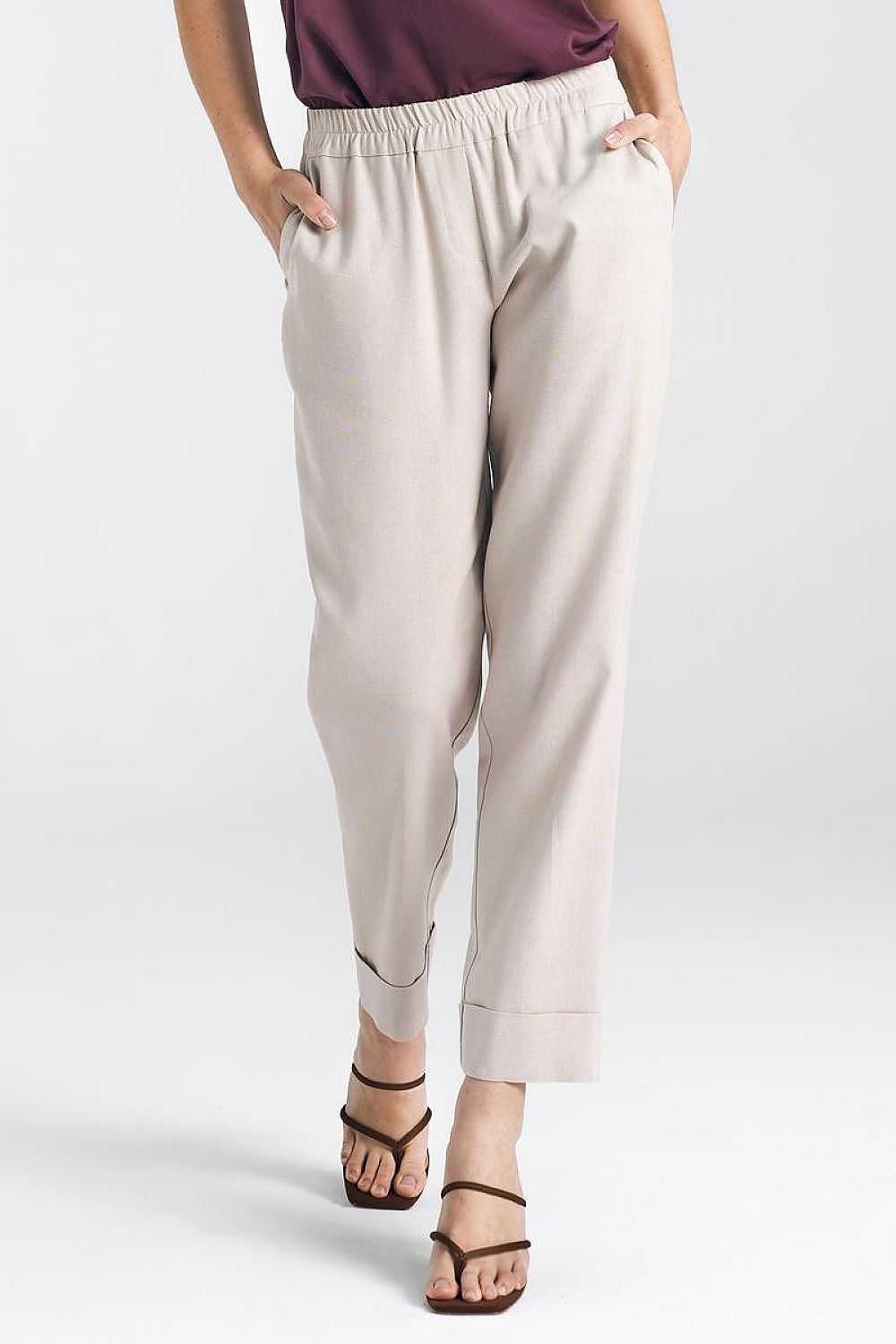 Rette Ben Damebukser - Nife til dame fra MS StyleHaven, laget av Viskose; Bomull; Lin, farge beige, størrelse 36, med short ermer, bukselengde long