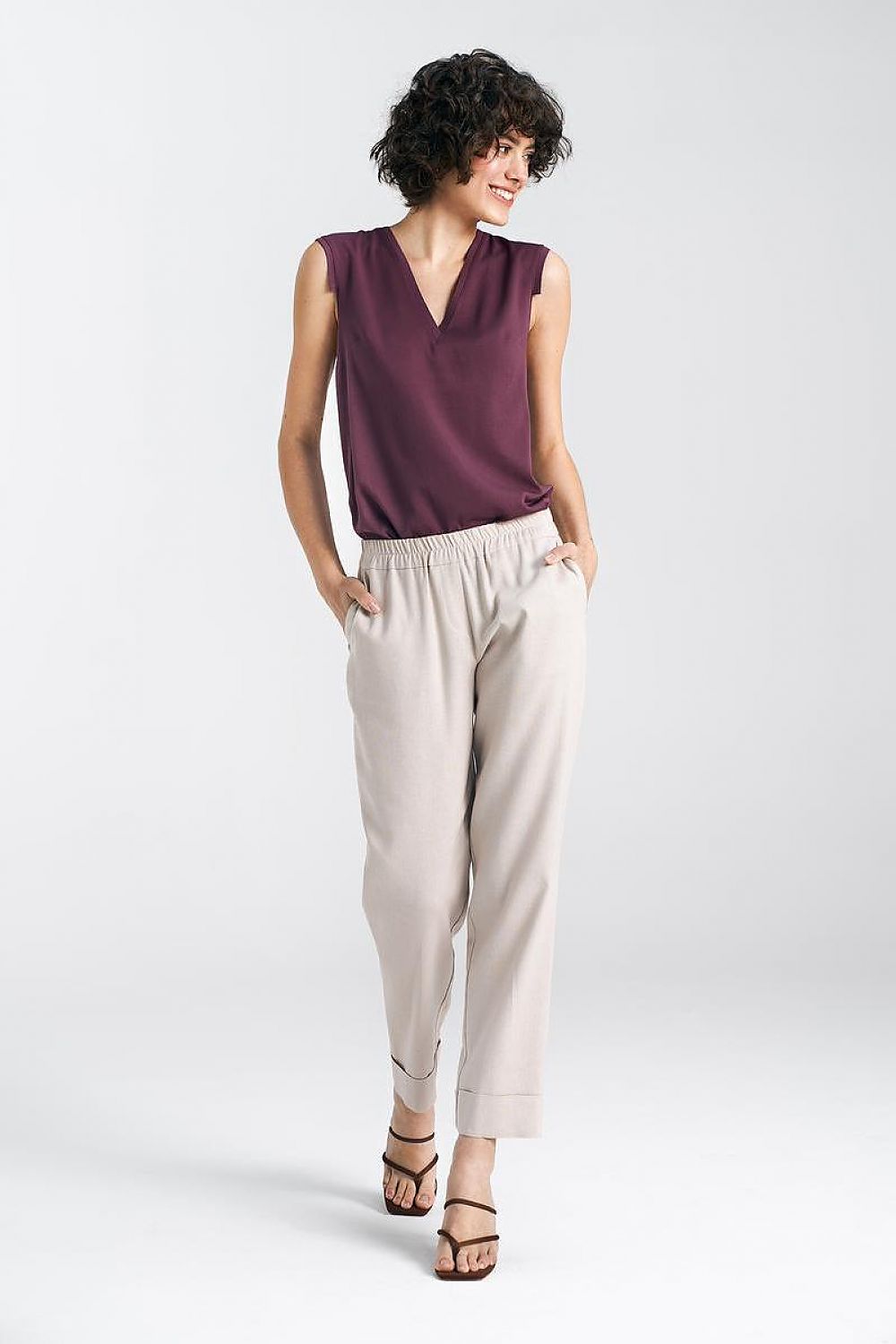 Rette Ben Damebukser - Nife til dame fra MS StyleHaven, laget av Viskose; Bomull; Lin, farge beige, størrelse 38, med short ermer