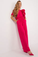 Lakerta bomullsbukser med høy midje til dame fra MS StyleHaven, laget av Bomull; polyester, farge Rosa, størrelse L/XL, med short ermer, perfekt til casual; dress