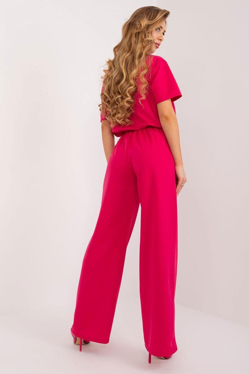 Lakerta bomullsbukser med høy midje til dame fra MS StyleHaven, laget av Bomull; polyester, farge Rosa, størrelse L/XL, med short ermer, perfekt til casual; dress