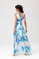 Elegant maxikjole i chiffon med åpen rygg - Roco Fashion fra MS StyleHaven, størrelse 38, med sleeveless, bukselengde long, kjolelengde maxi, kjolestil flared; sheath