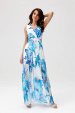 Elegant maxikjole i chiffon med åpen rygg - Roco Fashion fra MS StyleHaven, størrelse 40, med sleeveless, bukselengde long, kjolelengde maxi, kjolestil flared; sheath