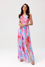 Elegant maxikjole i chiffon med åpen rygg - Roco Fashion fra MS StyleHaven, størrelse 42, med sleeveless, bukselengde long, kjolelengde maxi, kjolestil flared; sheath