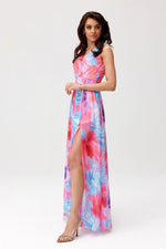 Elegant maxikjole i chiffon med åpen rygg - Roco Fashion fra MS StyleHaven, størrelse 44, med sleeveless, bukselengde long, kjolelengde maxi, kjolestil flared; sheath