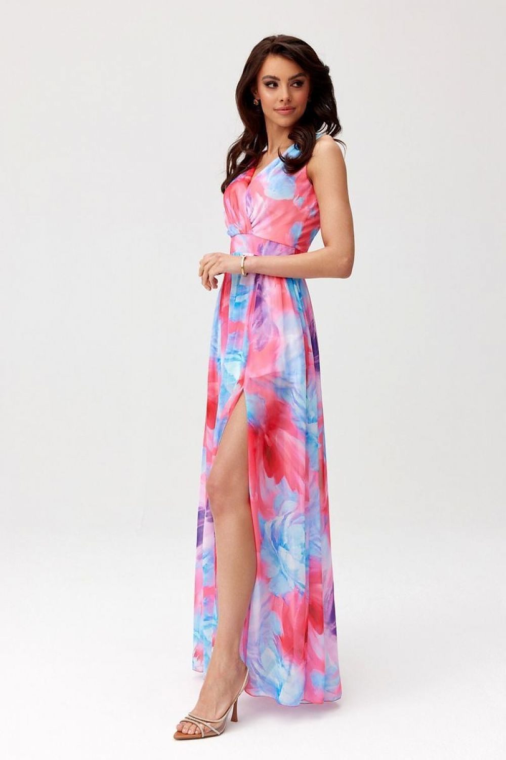 Elegant maxikjole i chiffon med åpen rygg - Roco Fashion fra MS StyleHaven, størrelse 44, med sleeveless, bukselengde long, kjolelengde maxi, kjolestil flared; sheath